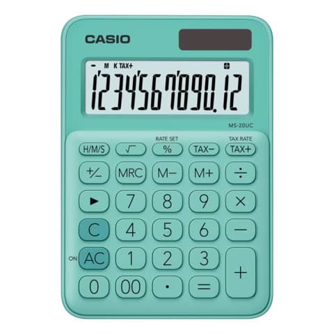 Calcolatrice da tavolo CASIO solare o batteria - 12 cifre - Verde MS-20UC-GN-W-EC
